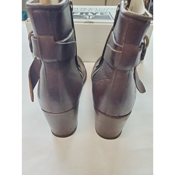 Frye Womens 11 Brown Ankle Boots Malorie Leather Bootie Stacked Heel Buckle - Picture 8 of 11